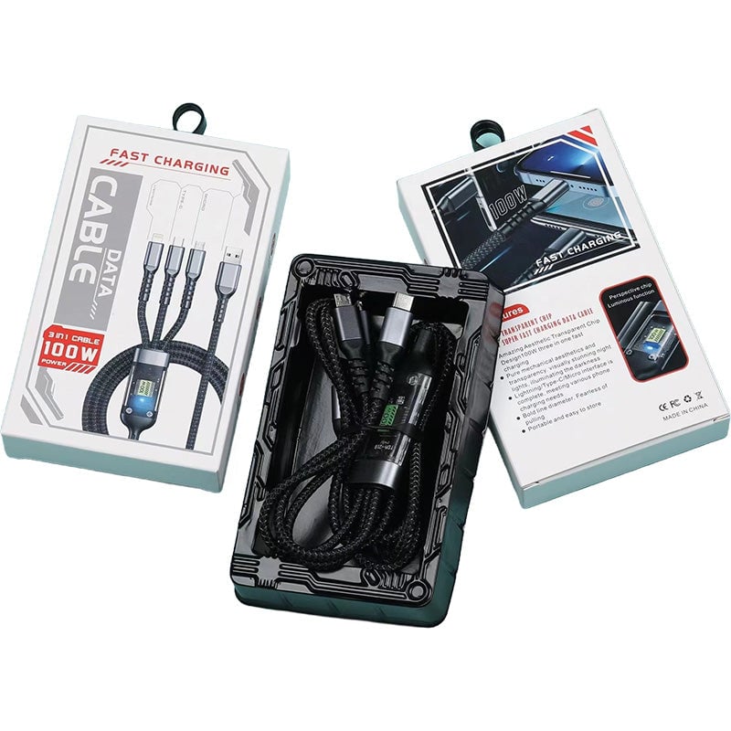 Three-in-One Braided Data Cable