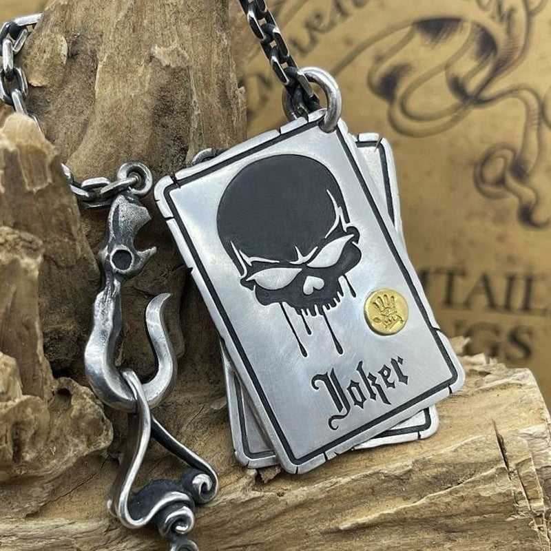 Spade Poker Skull Pendant Necklace