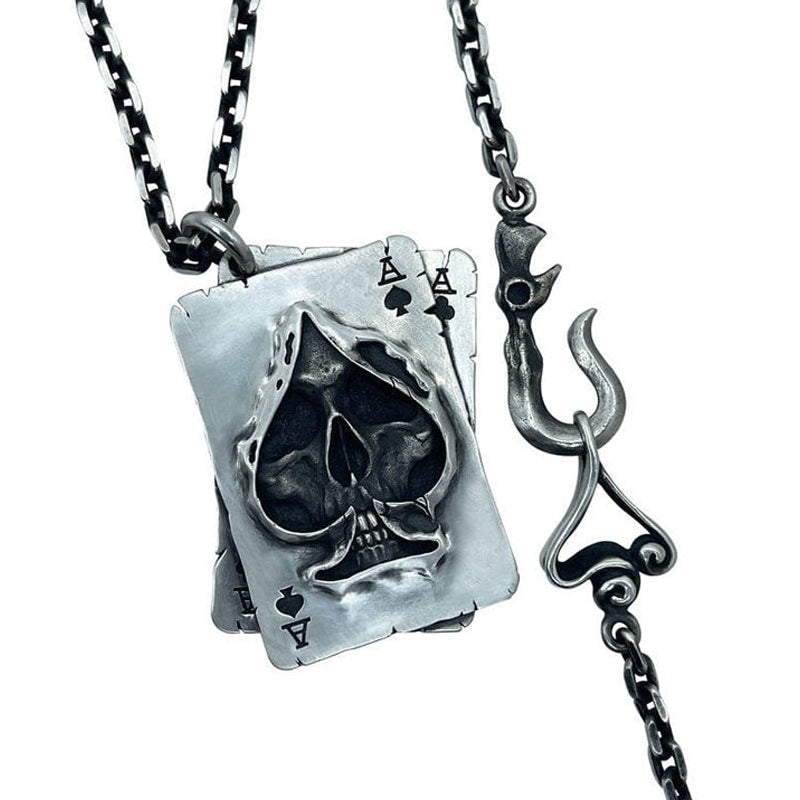 Spade Poker Skull Pendant Necklace