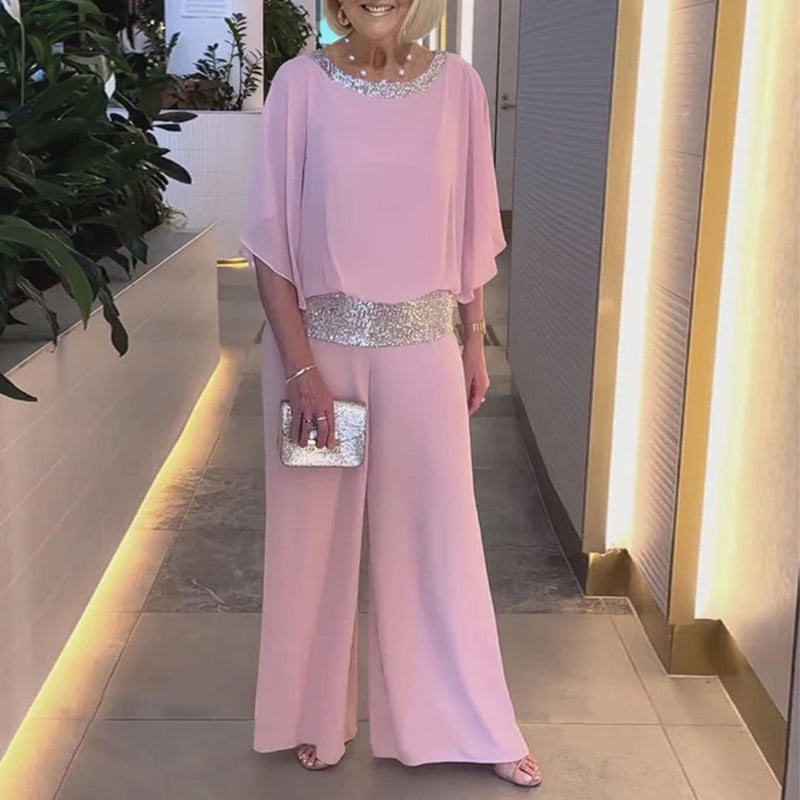 Sequined Colorblock Elegant Two-piece Set