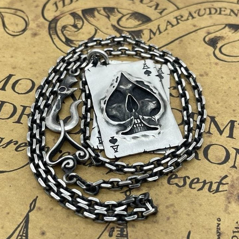 Spade Poker Skull Pendant Necklace