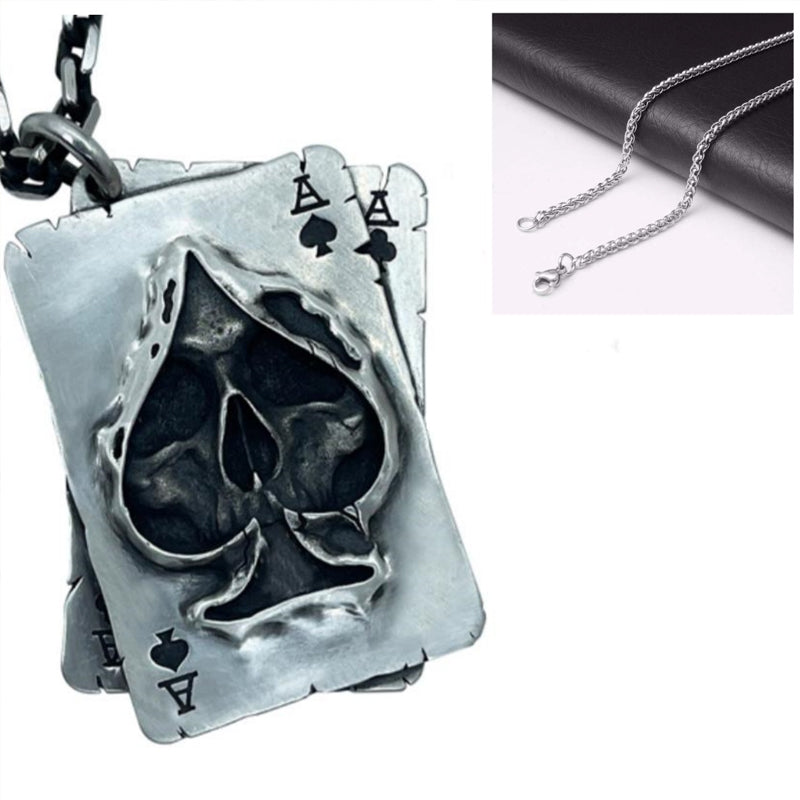 Spade Poker Skull Pendant Necklace