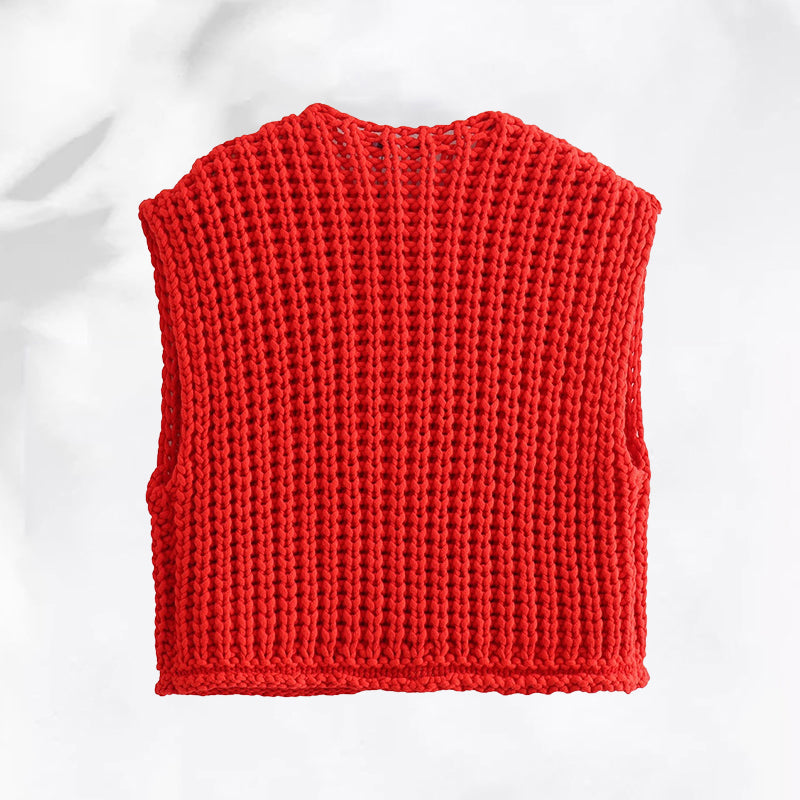 Women's Plain Button Front Pocket Sleeveless Cardigan