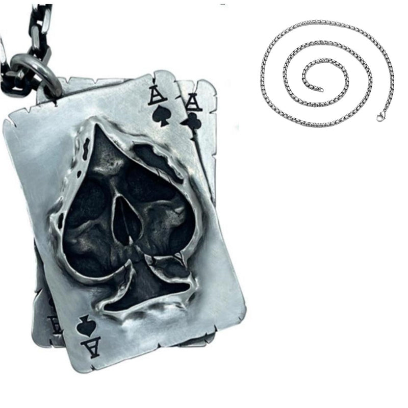 Spade Poker Skull Pendant Necklace