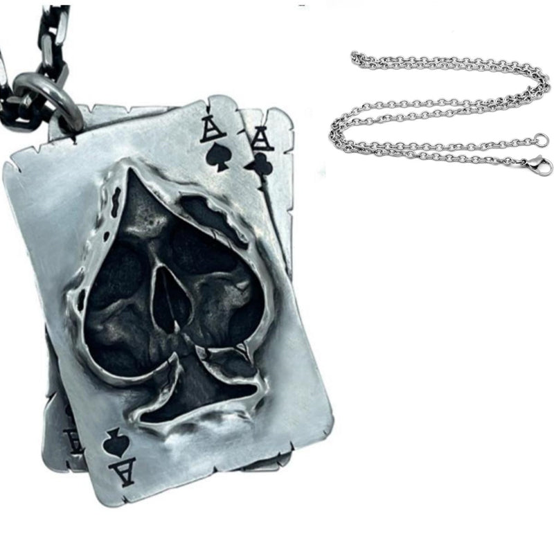 Spade Poker Skull Pendant Necklace
