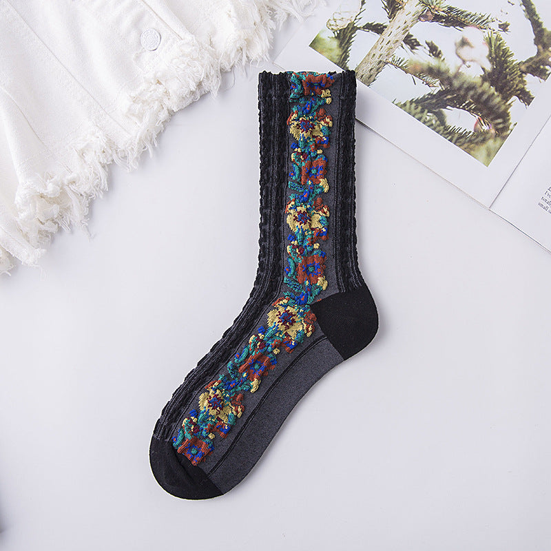 5 pairs Vintage Embroidered Floral Socks