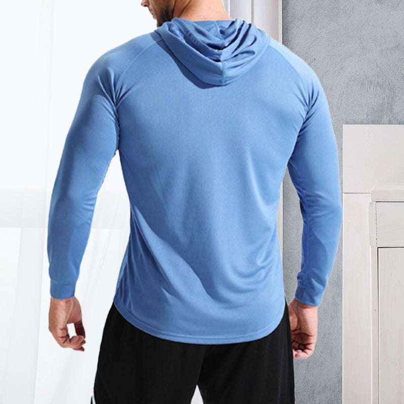 Men's Solid Long Sleeve Drawstring Hoodie Tee