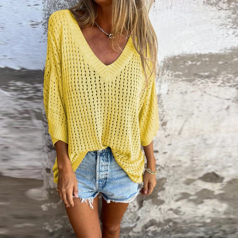 V-neck Hollow Knitted Top
