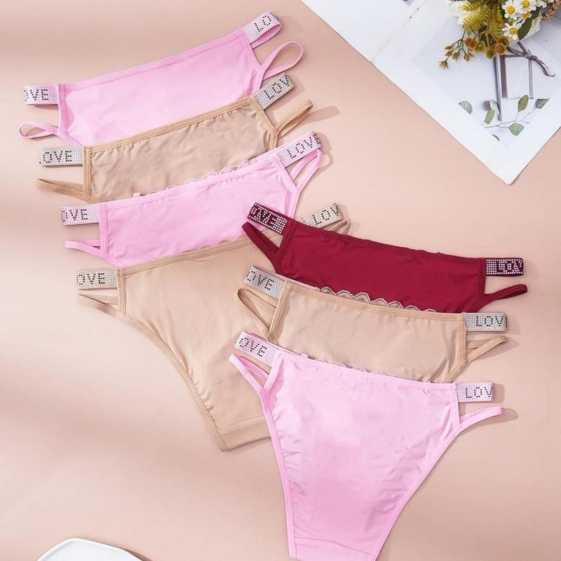 Women's Rhinestone Letter Tape High Waist Panty