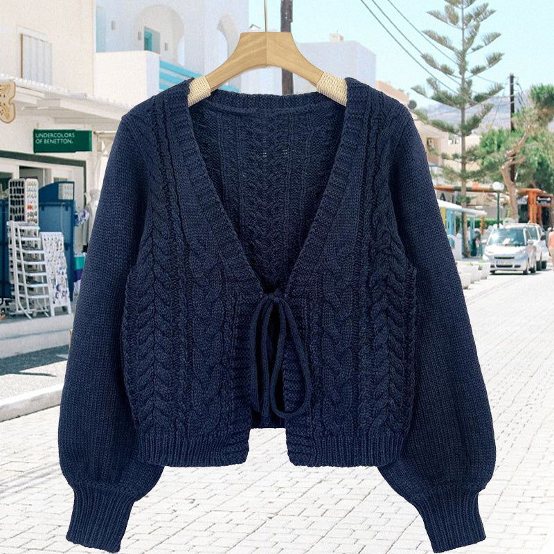 Women's Solid Long Sleeve Tie Front Cardigan