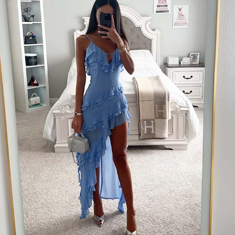 Sexy halter solid color dress gown