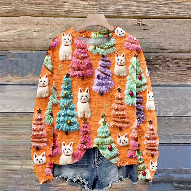 Christmas Tree Cute Cat 3D Print Sweater