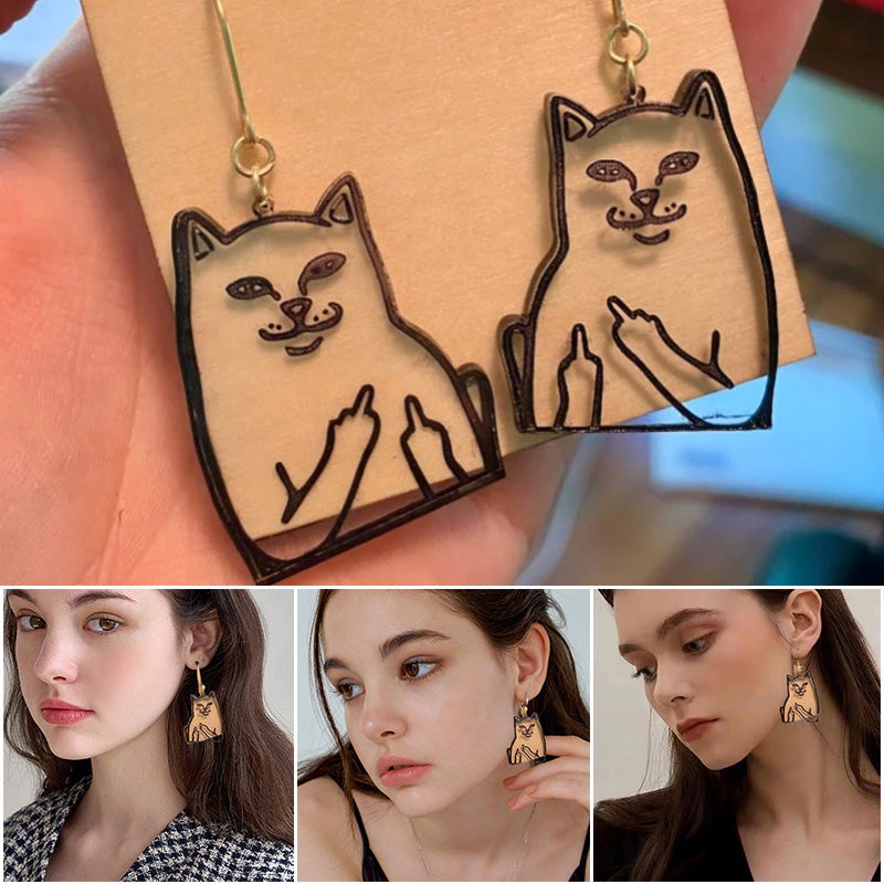 Funny Middle Finger Cat Earrings Lilyrhyme funny-middle-finger-cat-earrings-lilyrhyme