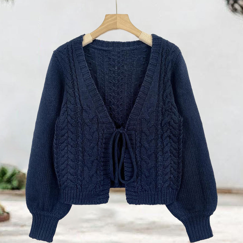 Women's Solid Long Sleeve Tie Front Cardigan