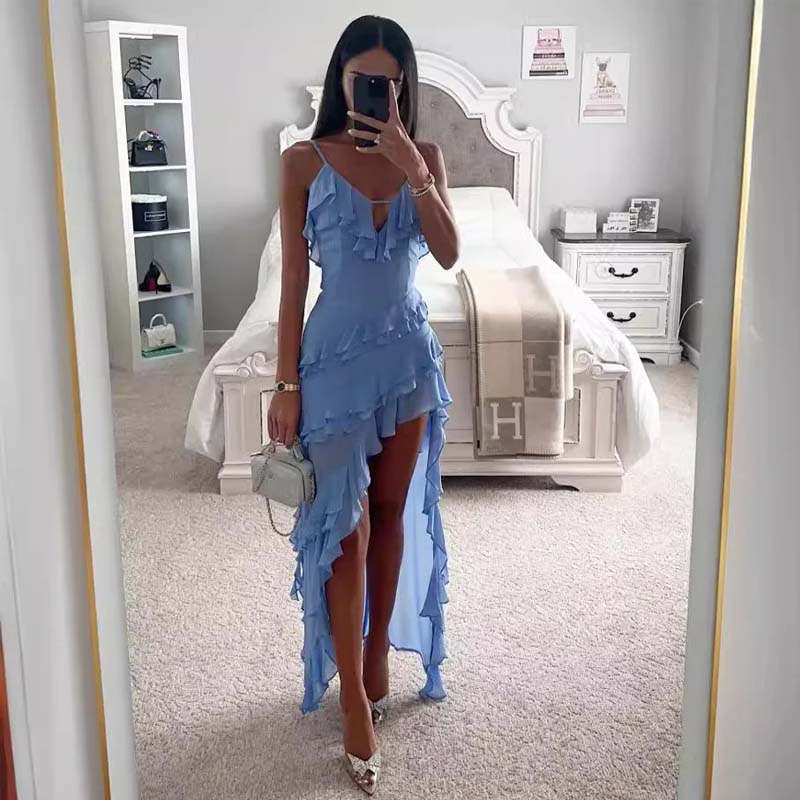 Sexy halter solid color dress gown