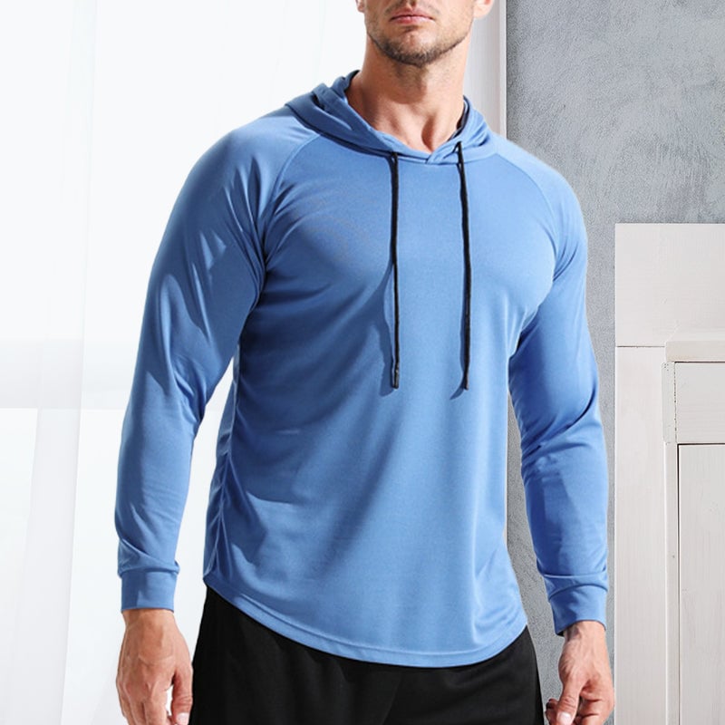 Men's Solid Long Sleeve Drawstring Hoodie Tee