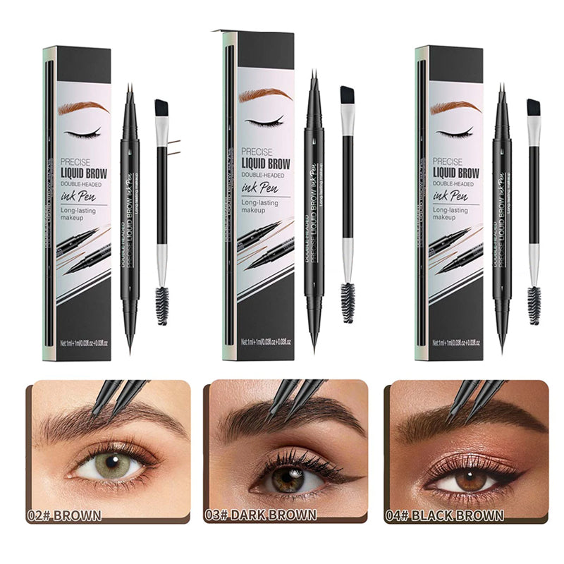 2-in-1 Dual-Ended Eyebrow Pen with Micro-Fork-Tip Applicator and Precise Brush-Tip