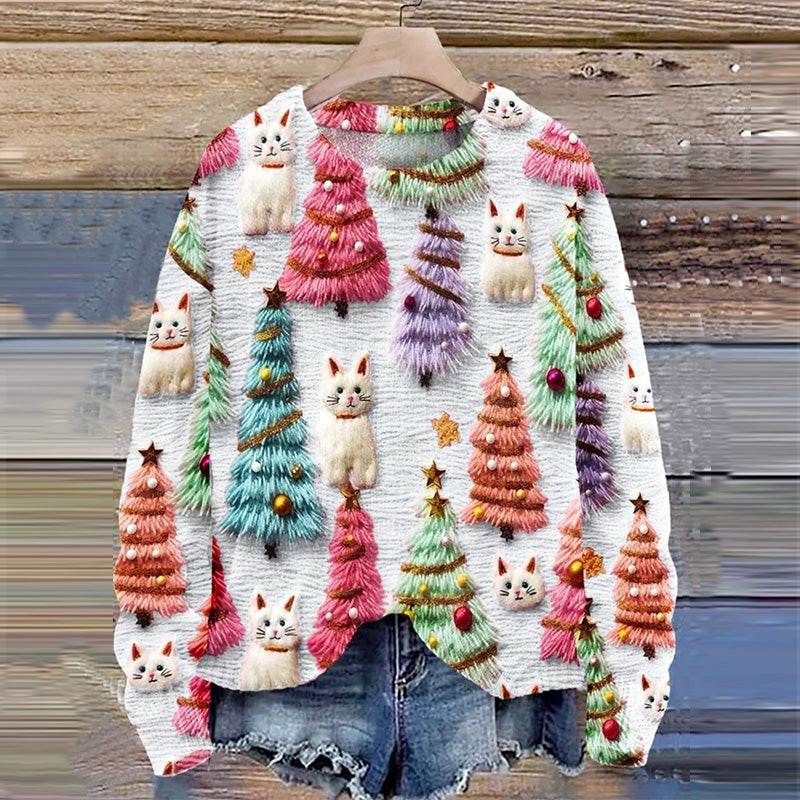 Christmas Tree Cute Cat 3D Print Sweater