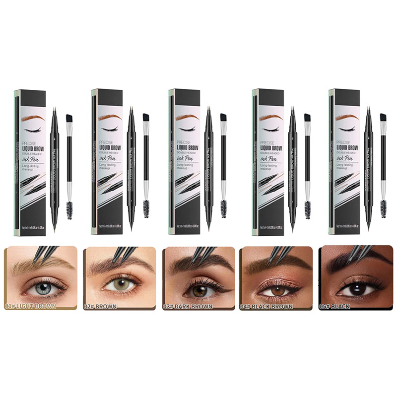 2-in-1 Dual-Ended Eyebrow Pen with Micro-Fork-Tip Applicator and Precise Brush-Tip