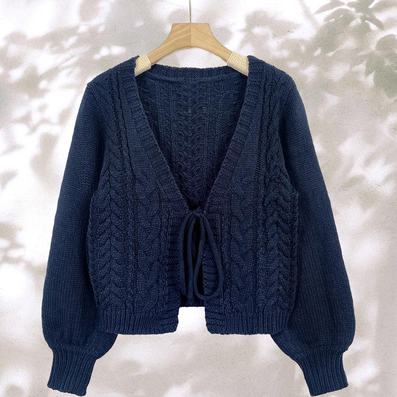 Women's Solid Long Sleeve Tie Front Cardigan