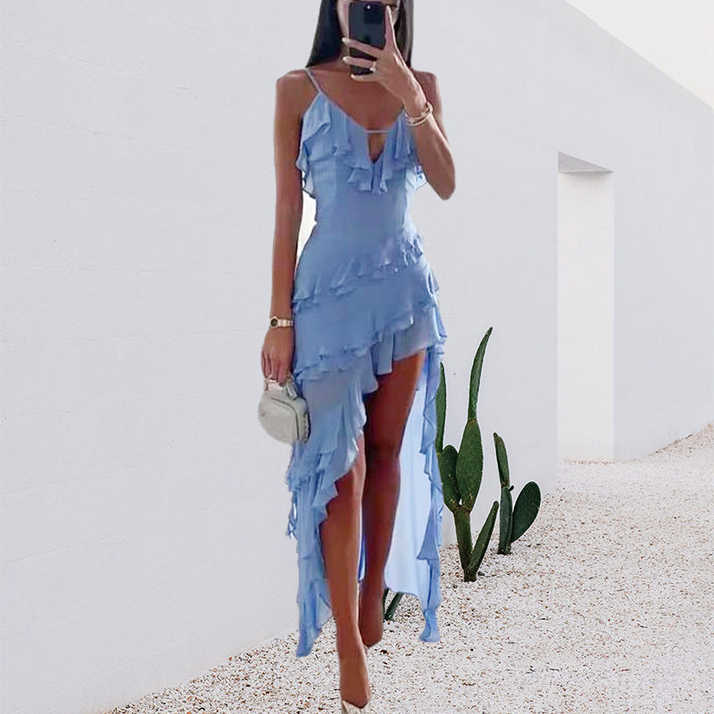 Sexy halter solid color dress gown