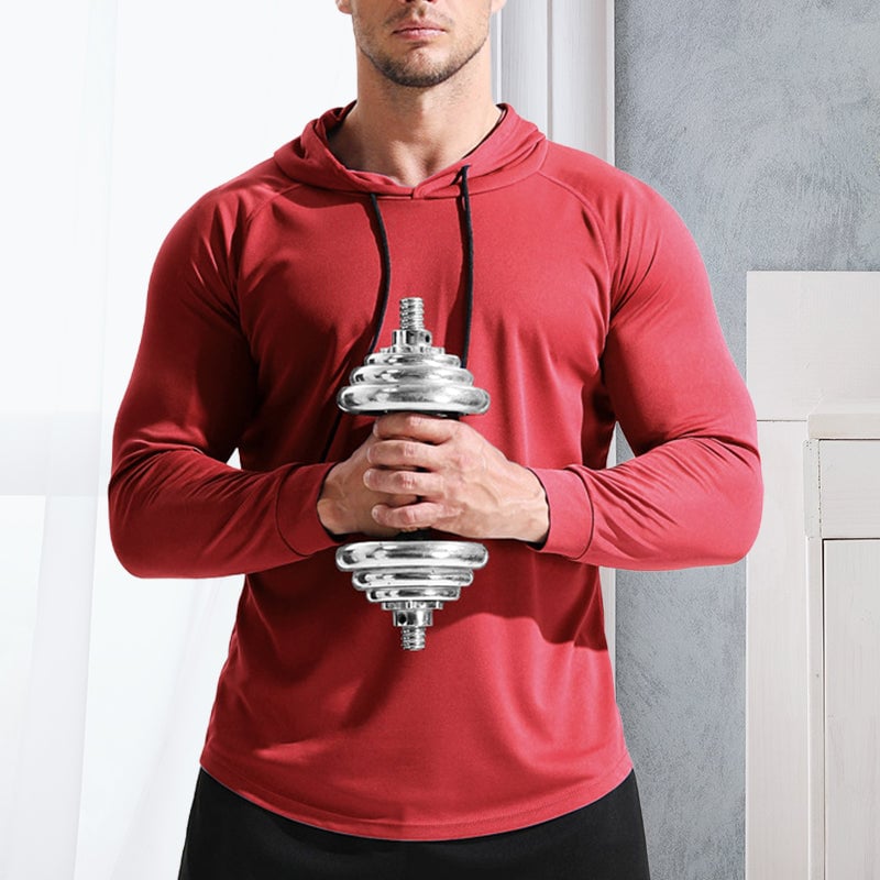 Men's Solid Long Sleeve Drawstring Hoodie Tee