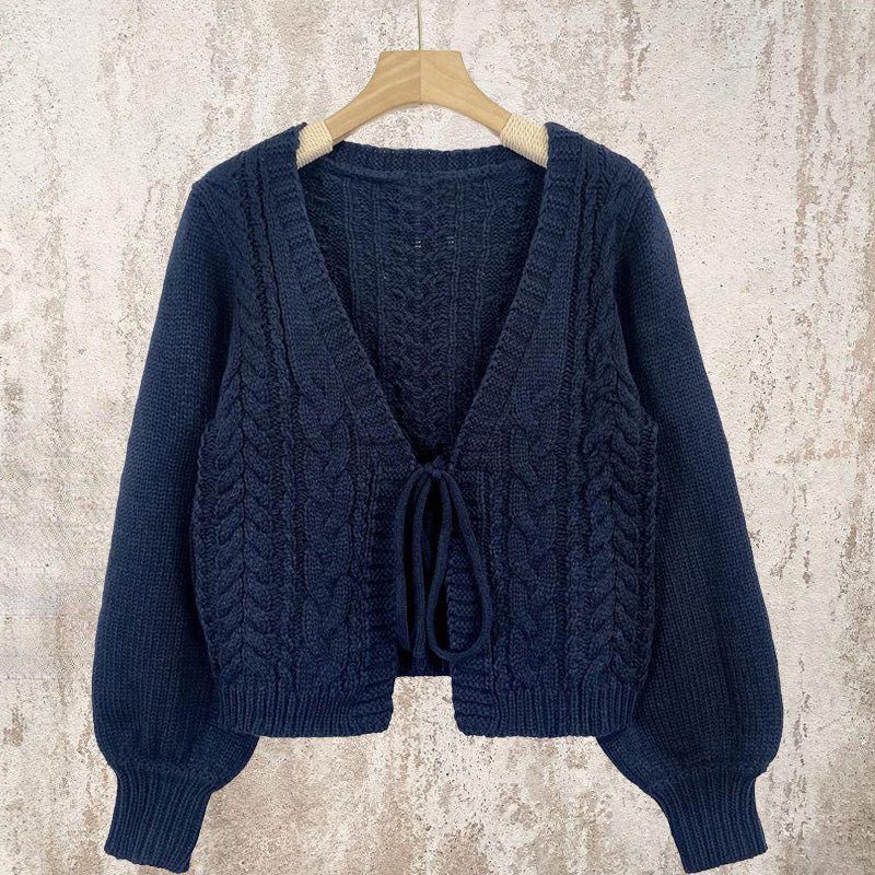 Women's Solid Long Sleeve Tie Front Cardigan