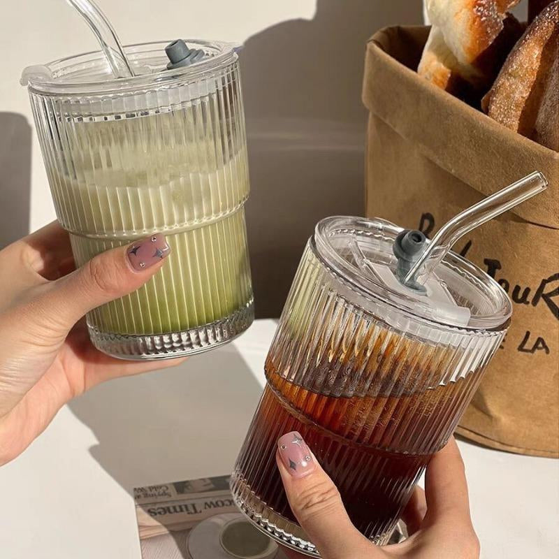 Glass Cup with Straw & Lid