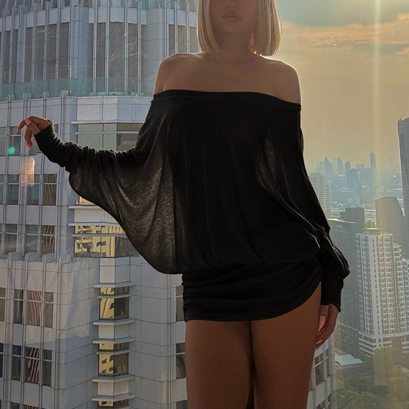 Off-Shoulder Ruched Knit Mini Dress