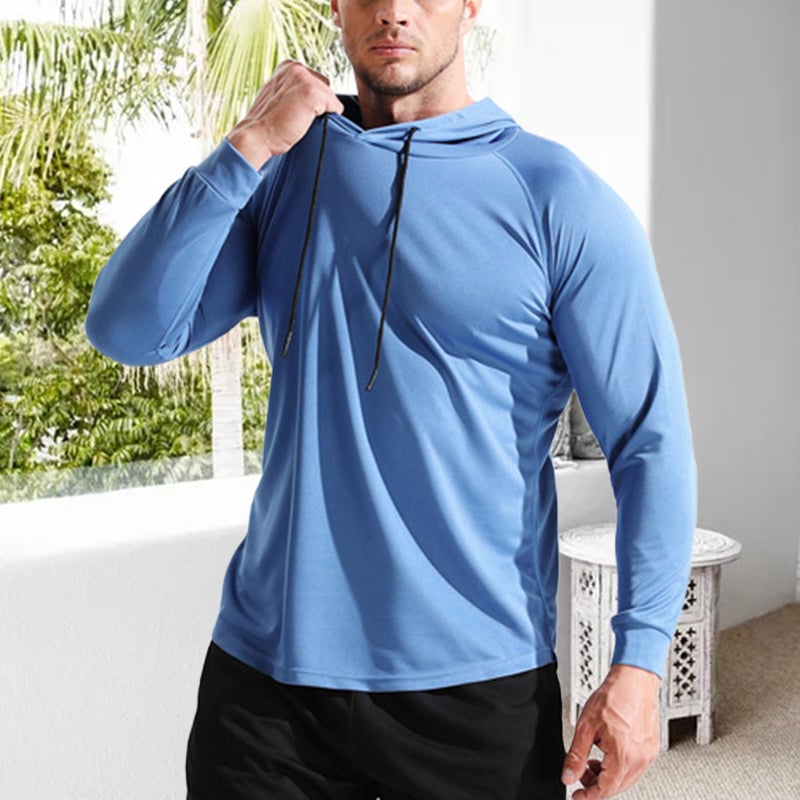 Men's Solid Long Sleeve Drawstring Hoodie Tee
