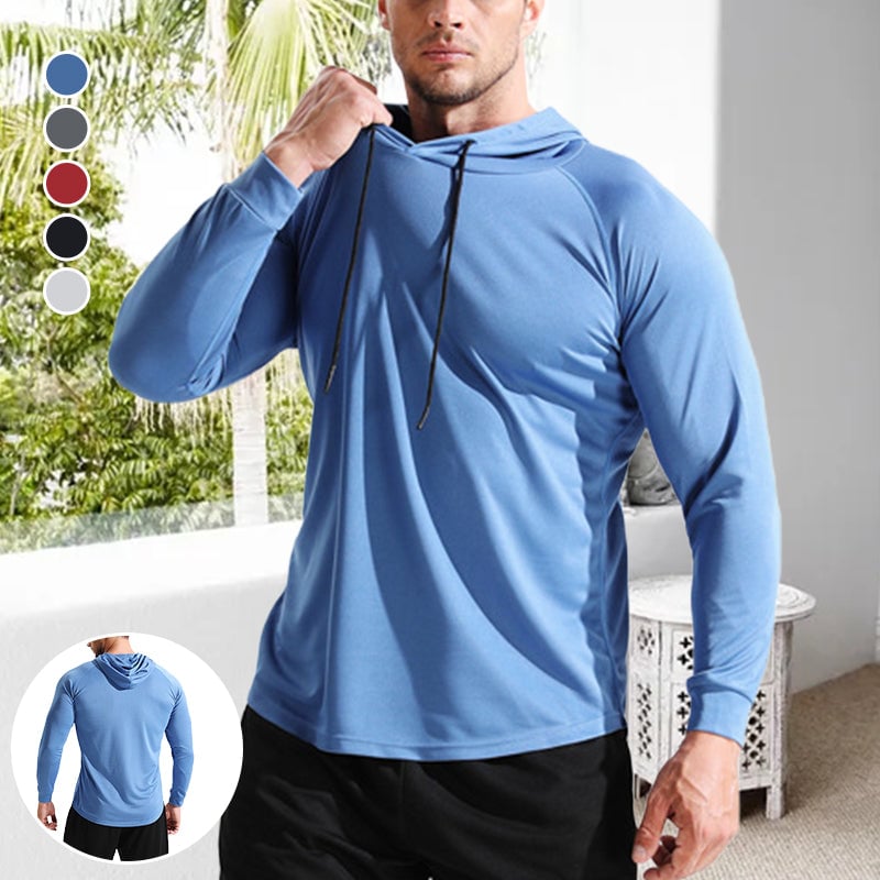 Men's Solid Long Sleeve Drawstring Hoodie Tee