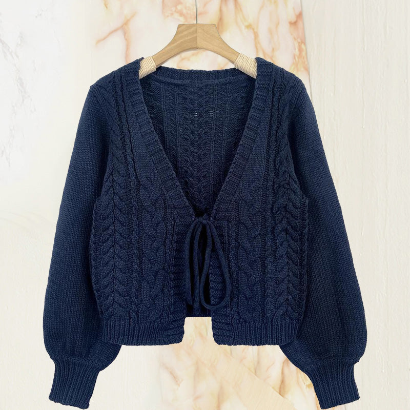 Women's Solid Long Sleeve Tie Front Cardigan