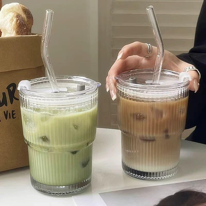 Glass Cup with Straw & Lid