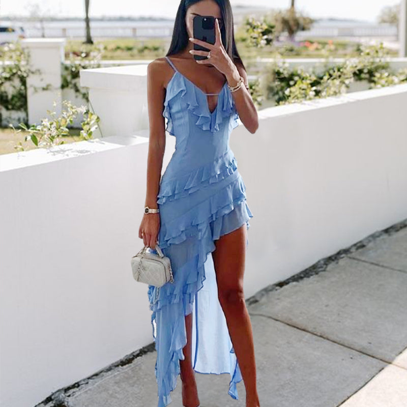 Sexy halter solid color dress gown