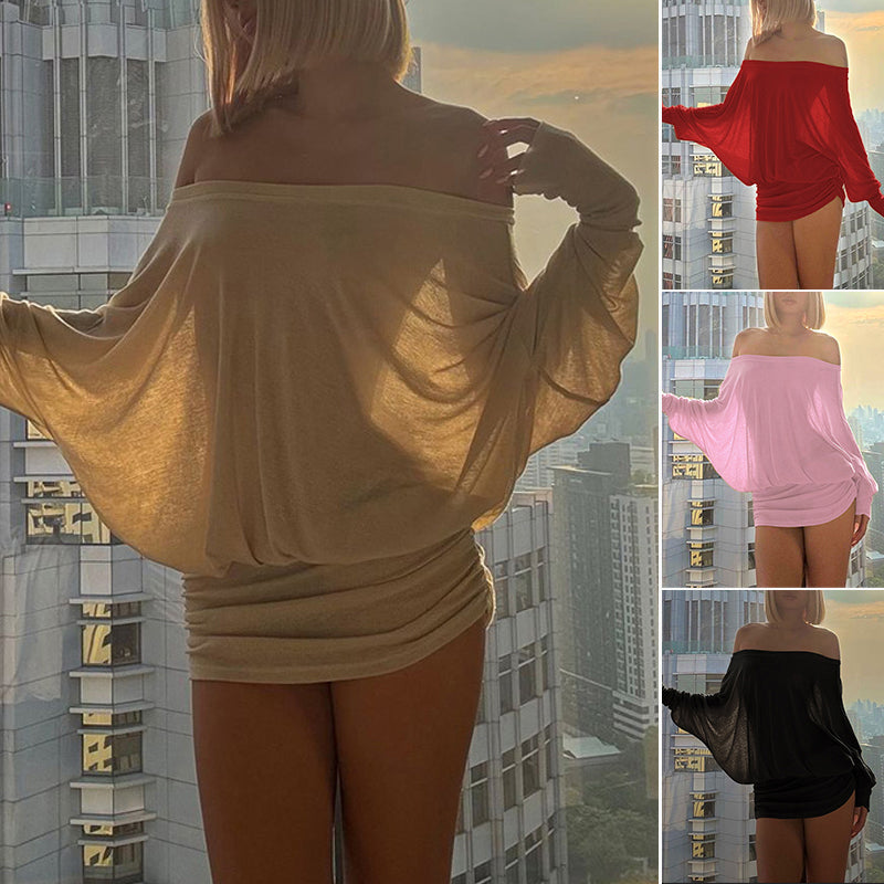 Off-Shoulder Ruched Knit Mini Dress