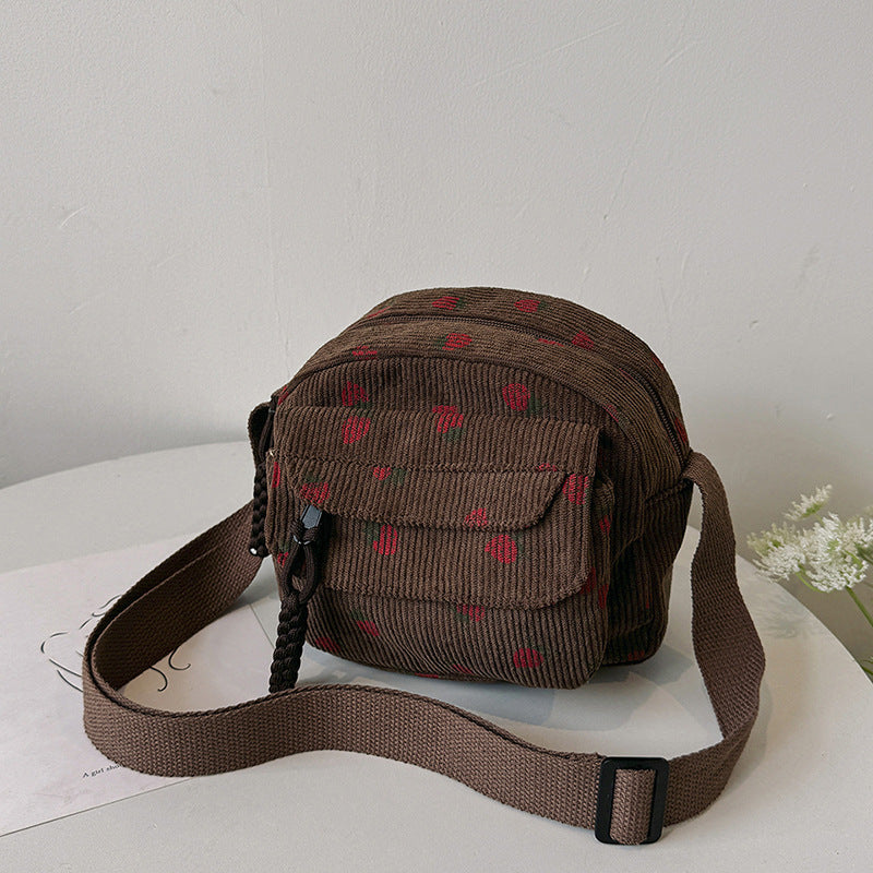 Women's Corduroy Shoulder Bag with Zipper