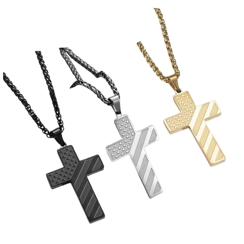 American Flag Cross Pendant Necklace
