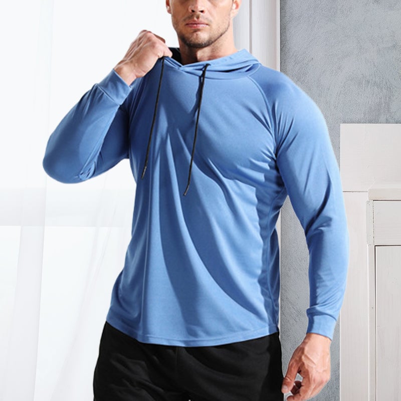 Men's Solid Long Sleeve Drawstring Hoodie Tee