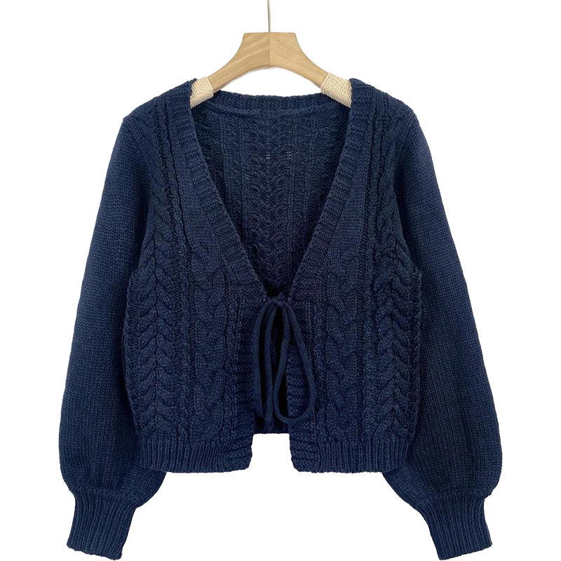 Women's Solid Long Sleeve Tie Front Cardigan