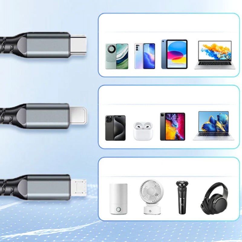 Three-in-One Braided Data Cable