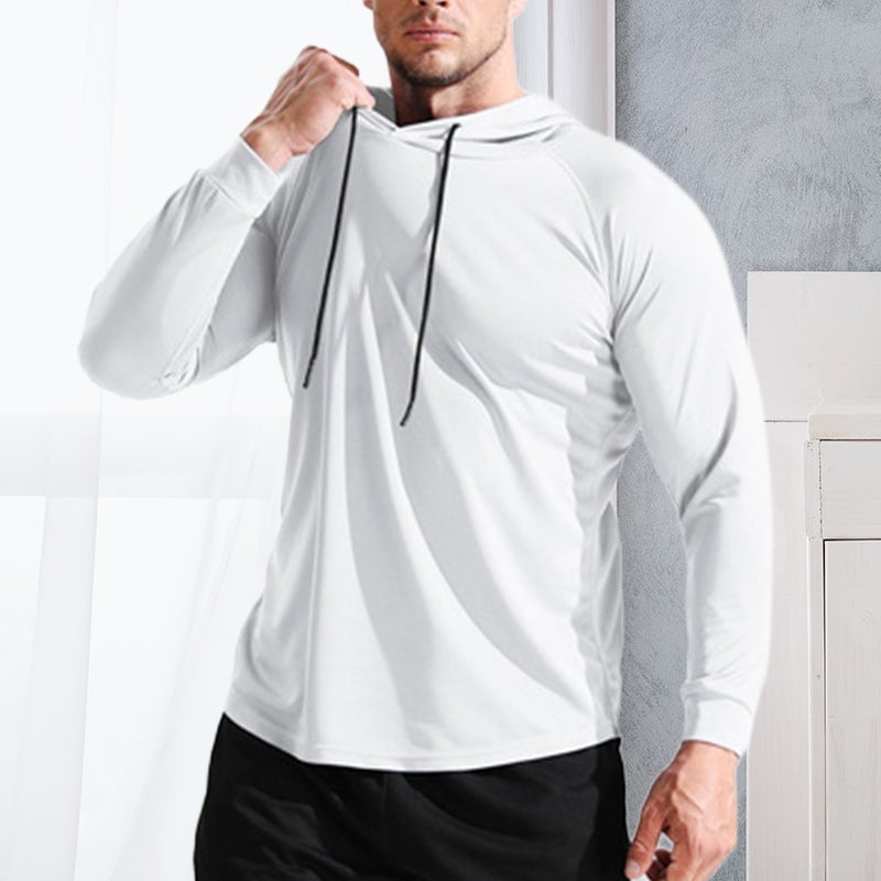 Men's Solid Long Sleeve Drawstring Hoodie Tee