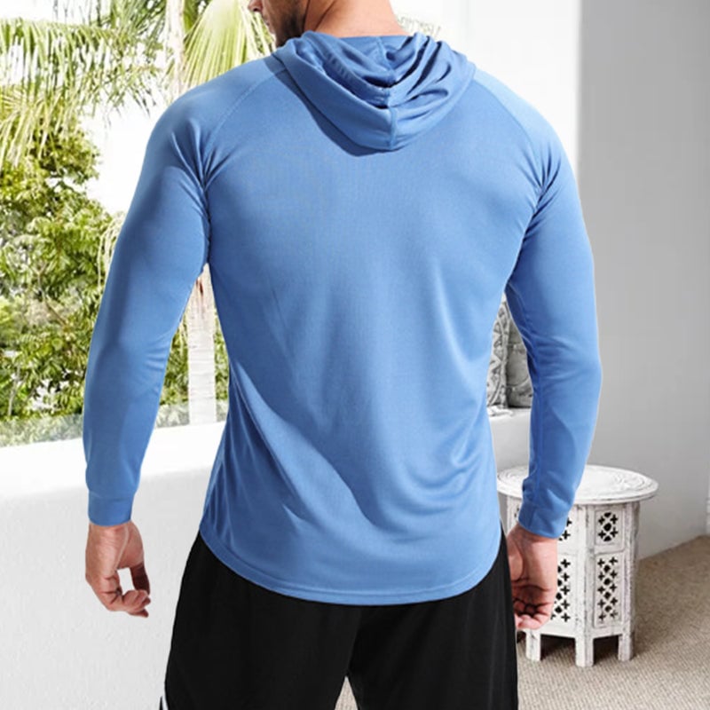 Men's Solid Long Sleeve Drawstring Hoodie Tee