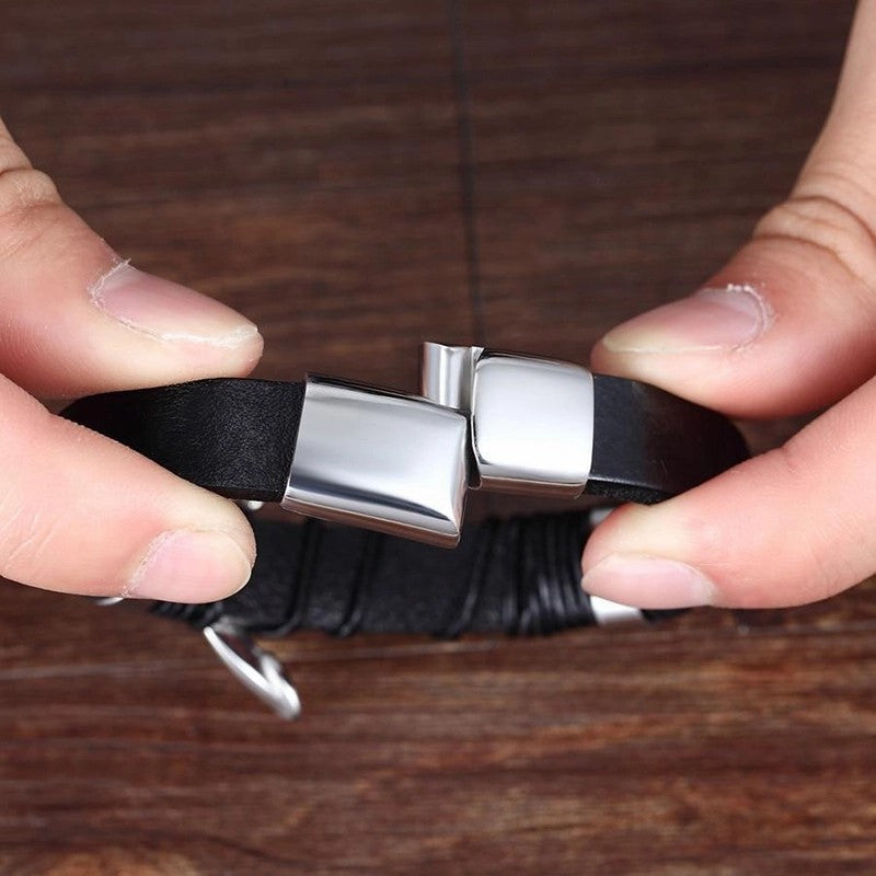 Cross Style Multi-Layer Leather Bracelet