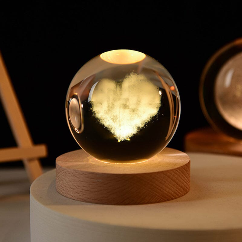 3D Crystal Ball Night Light With Wood Base