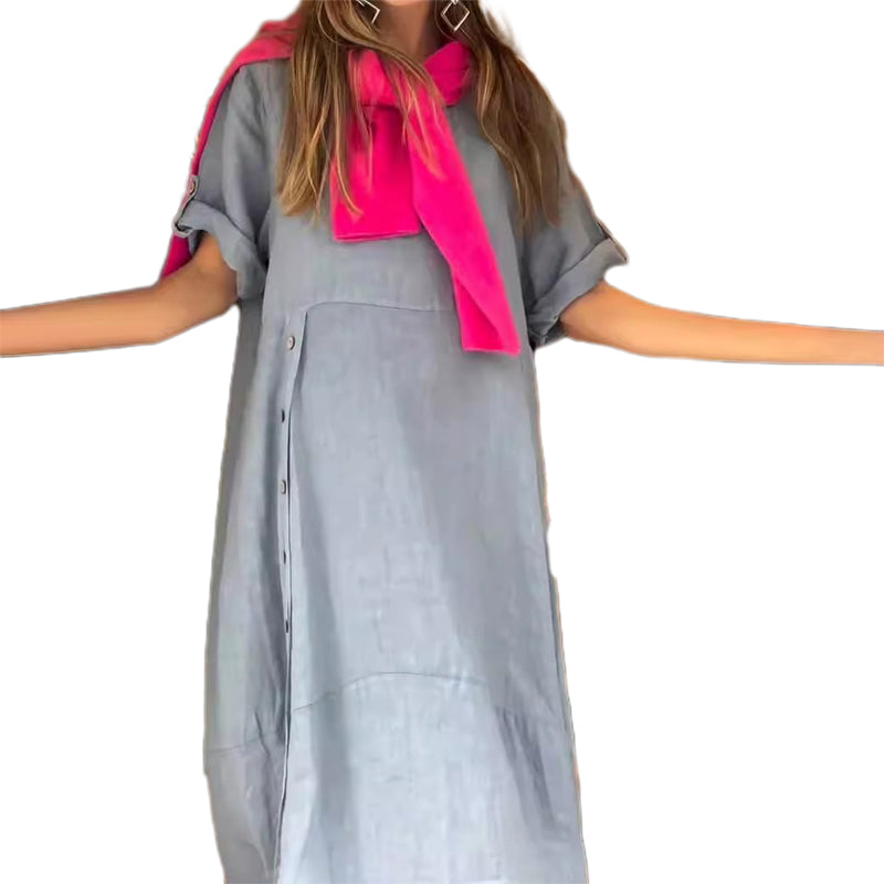 Women's Cotton And Linen Side Button Dress