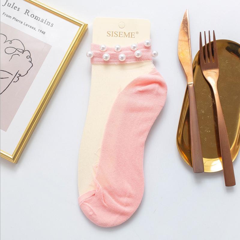 Lilyrhyme™ Women Pearl Fishnet Ankle High Socks, 2PCS