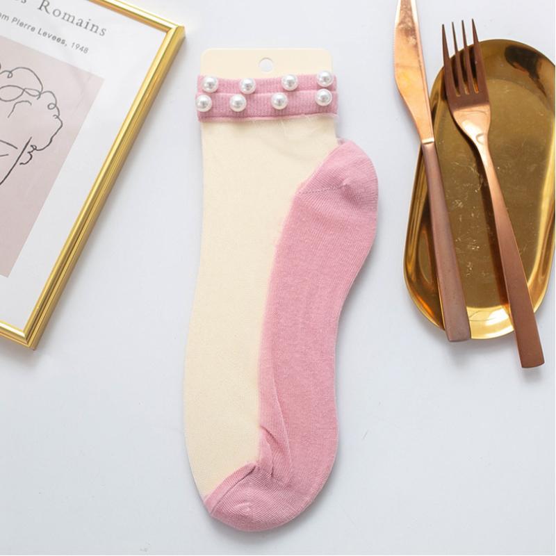 Lilyrhyme™ Women Pearl Fishnet Ankle High Socks, 2PCS
