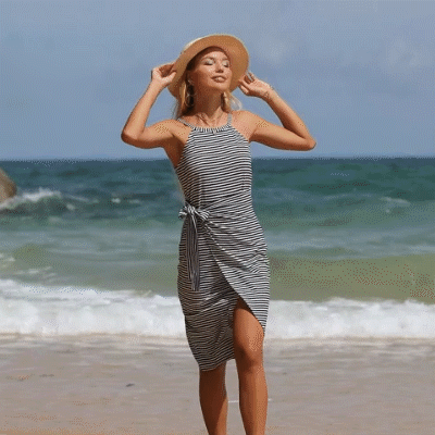Casual Sleeveless Striped Midi Dresses