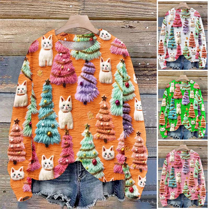 Christmas Tree Cute Cat 3D Print Sweater