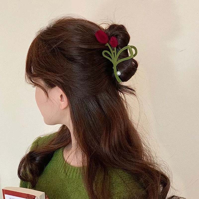 Elegant Velvet Tulip Hair Claw Clip